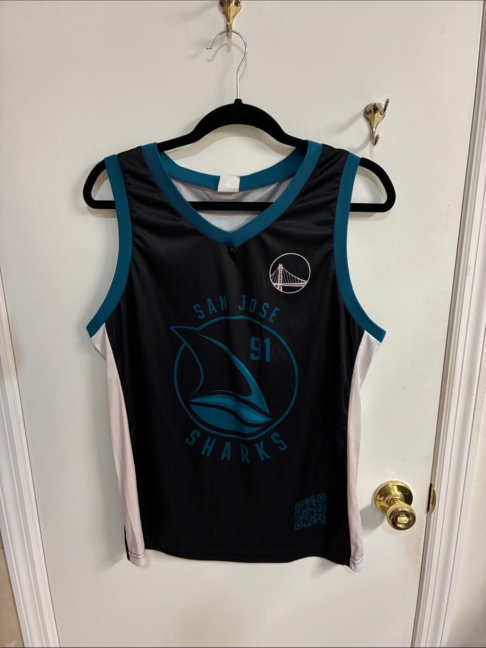 San Jose Sharks Men's Black Teal Sleeveless Basketball Mashup Jersey Sz M